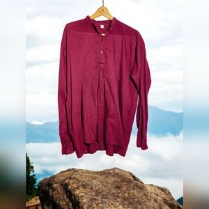 Scully sz XL Burgundy Long Sleeve Western Collarless Shirt Ecuador